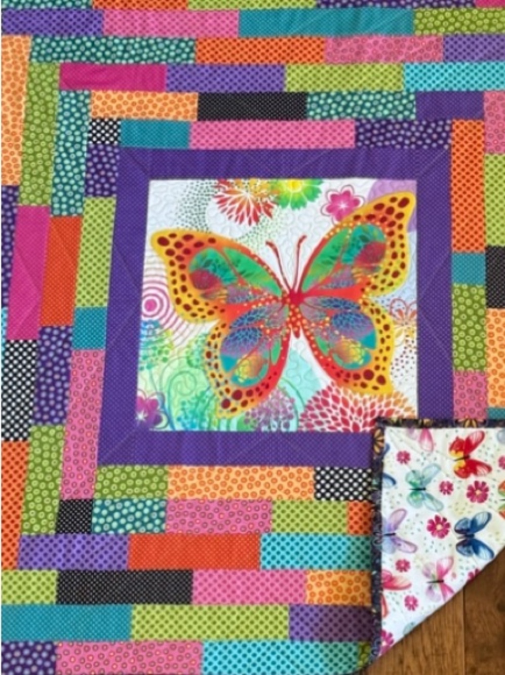 Handmade Colorful Butterfly Quilt - Picture 2 of 7